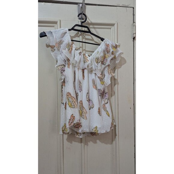 Cato Size 14/16WP  White Flutter Sleeve Butterfly Print Top blouse - Picture 4 of 6